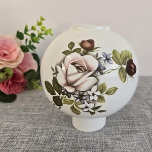 Vintage White Milk Glass Oil Electric Hurricane Lamp Shade Floral design