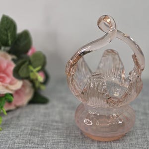 Vintage Art Glass Bonbonniere Basket Dish Pink Cloud 7" Tall