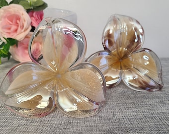 Set Of 2 Vintage Murano Lily Flowers Handmade Glass, 5' & 4.4', Made In Italy