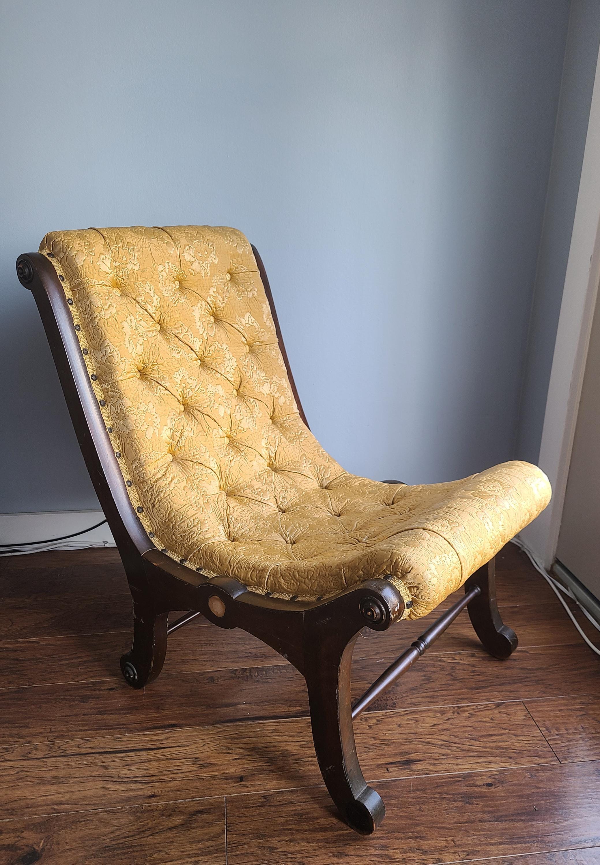 Vintage Japanese Obi Slipper Chair, Carved Wood, Yellow/beige - Etsy