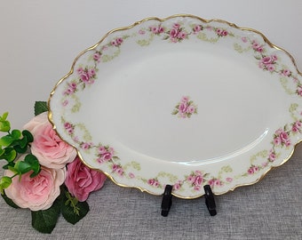 Vintage Limoges Elite Works Serving Platter, Bridal Rose, made in France