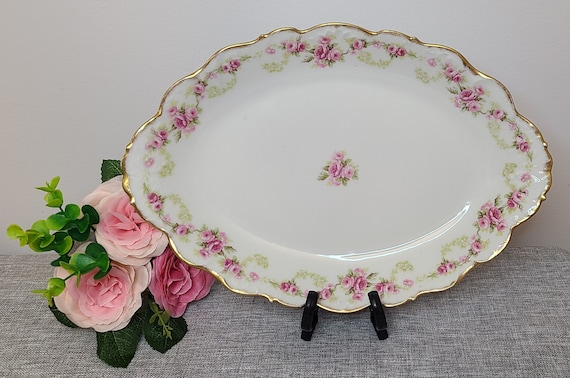 Vintage Limoges Elite Works Serving Platter, Bridal Rose, Made in
