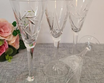 Vintage Pinwheel by Bohemia Crystal 24% Lead Crystal Wine/Water Glasses Set Of 4