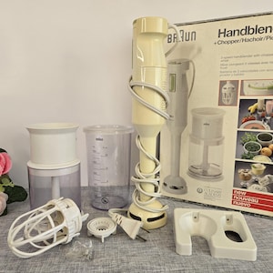 Vintage Braun MR395 Hand Blender Chopper Set In Original Box, Working