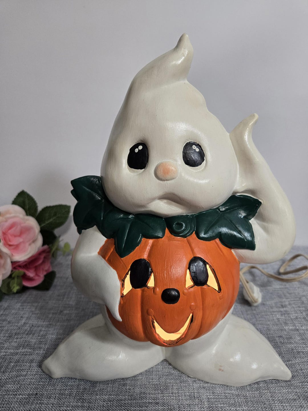 Vintage Ceramic Ghost and Pumpkin Light up Halloween Decor 12”H 9”W ...