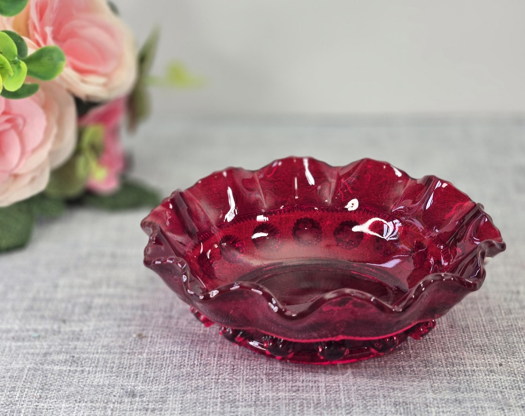 Prunt Vintage Davidson #269 Art Deco Red Glass 'blackberry Prunt' Small Bowl ...