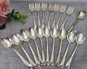 Vintage Wood Rose Delight verzilverde bestekset uit de jaren 1950, 18 stuks, zeldzaam!