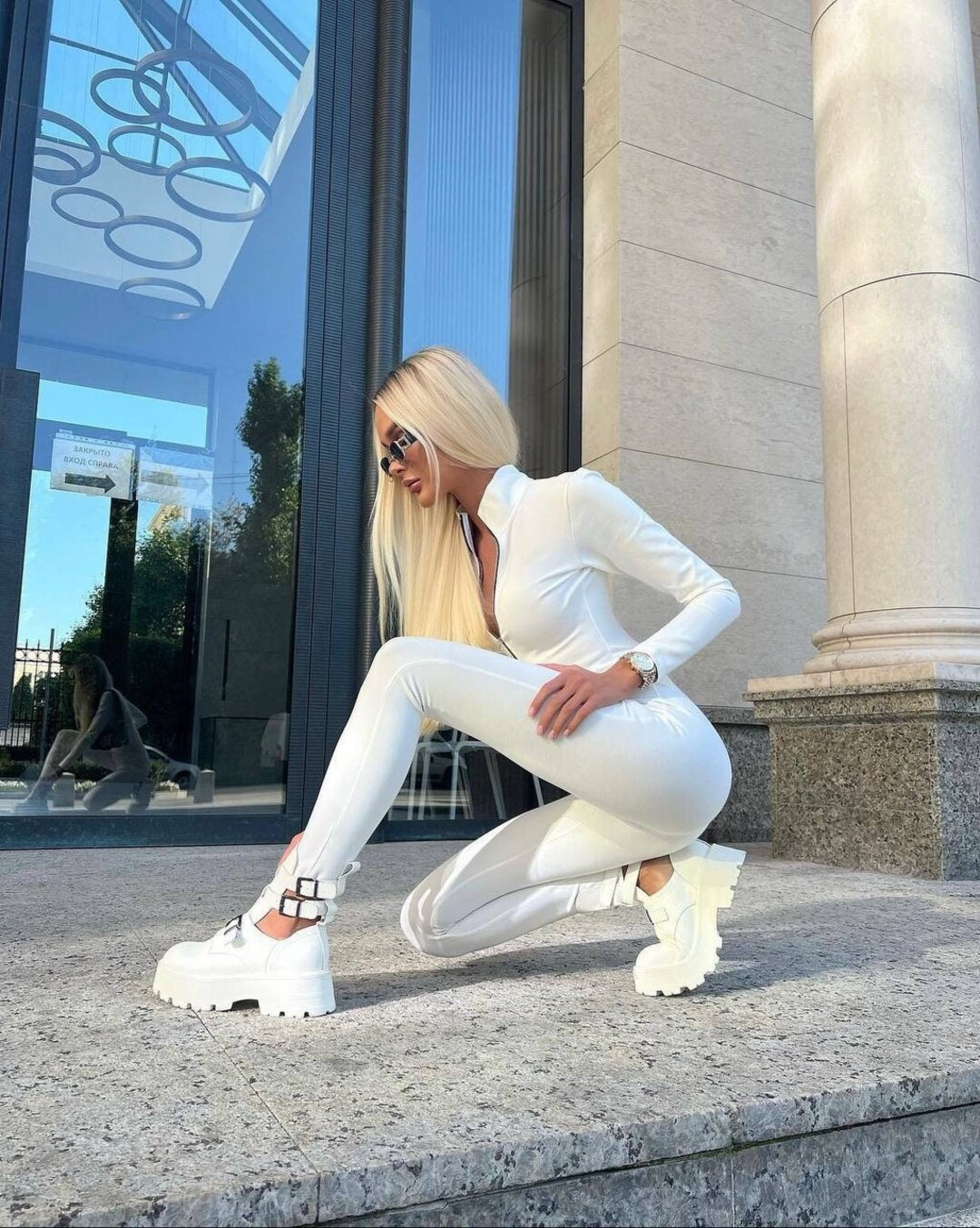 Lovefab White Jumpsuit , V Style Full Body Bodycon, Long Sleeve ...