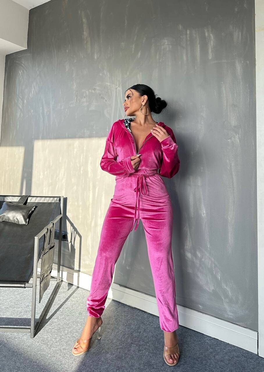 Pink Velour Jumpsuit 