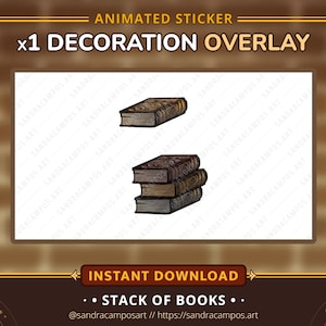 Animated Stream Decoration Legacy, Hogwarts Floating Stack of Books, Animated Sticker Overlay Twitch, OBS Studio Customization, Wizard Cozy