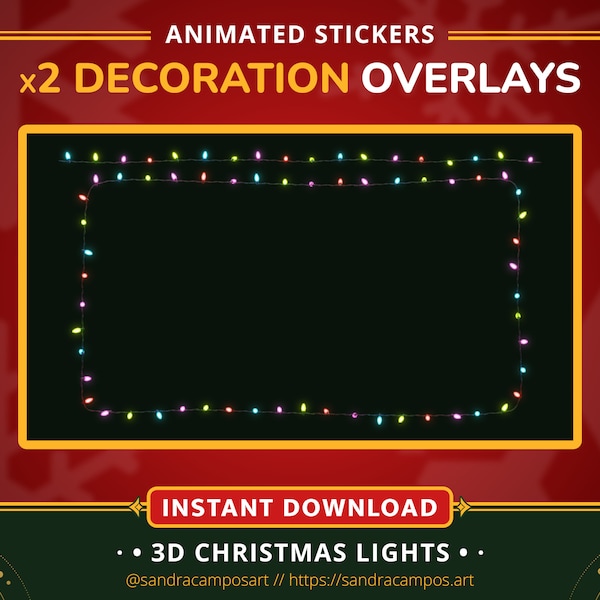 Animated Christmas Lights Decoration Overlay for Streaming Twitch, OBS Studio, 3D Color Lights, Frame Overlay Stream, Twinkle Lights, String