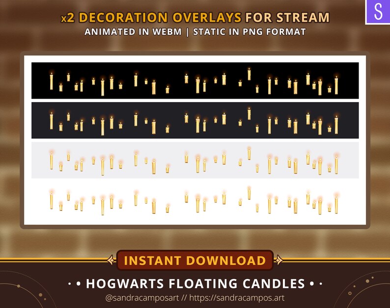 Geanimeerde Stream Decoratie Kerstmis, Zweinstein Zwevende Kaarsen, Geanimeerde Stickers Overlays Twitch, OBS Studio Maatwerk, Winter Gezellig afbeelding 4