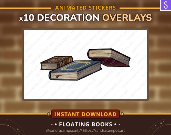 Wizard Legacy, Animated Stream Decoration Overlays, Floating Books, Twitch Stickers, OBS Studio Customization, Dusty Books, Cozy Streamer