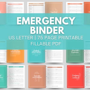 Emergency Binder Printable, Editable PDF, Emergency Preparedness, In Case of Emergency Binder, Document Organzier