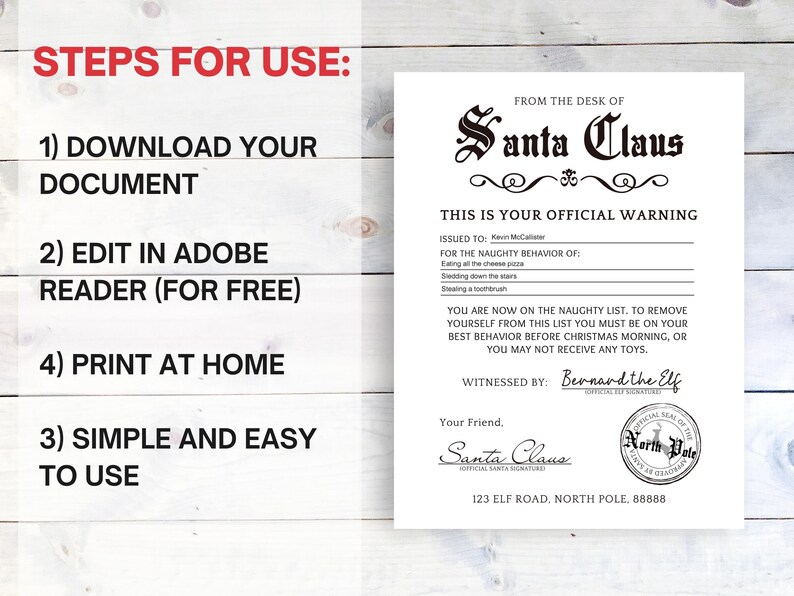 EDITABLE Warning Letter From Santa Printable, Naughty List, Instant ...