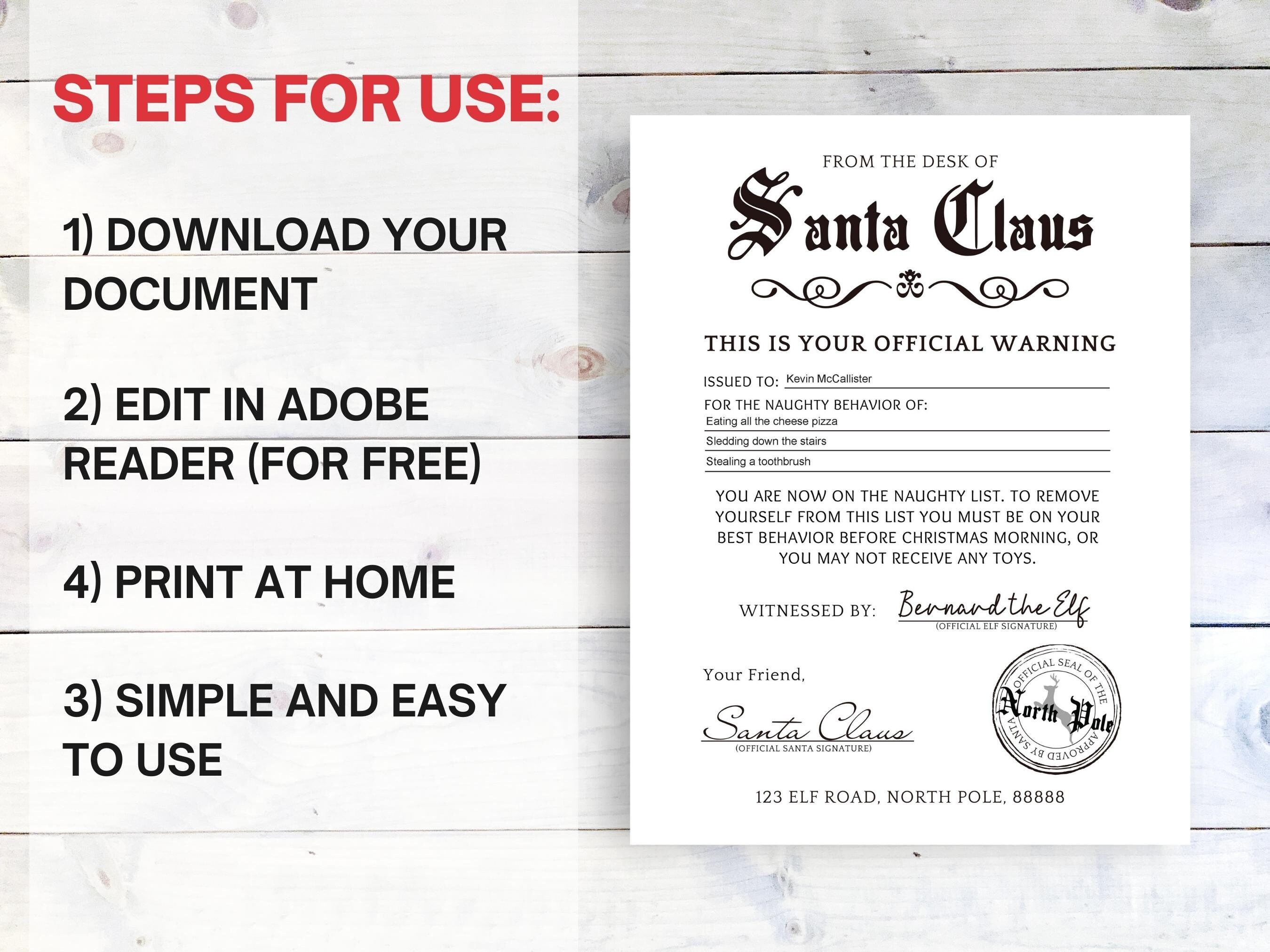 EDITABLE Warning Letter From Santa Printable, Naughty List, Instant ...