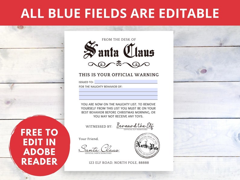 EDITABLE Warning Letter From Santa Printable, Naughty List, Instant ...