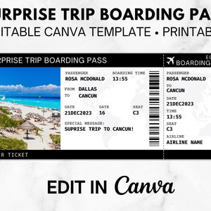 Editable Surprise Trip Boarding Pass Canva Template, Ticket Printable, Wedding Save the Date, Birthday Gift