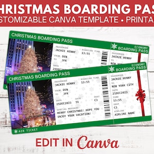 Editable Christmas Boarding Pass Canva Template, Surprise Ticket Printable, Christmas Gift Idea