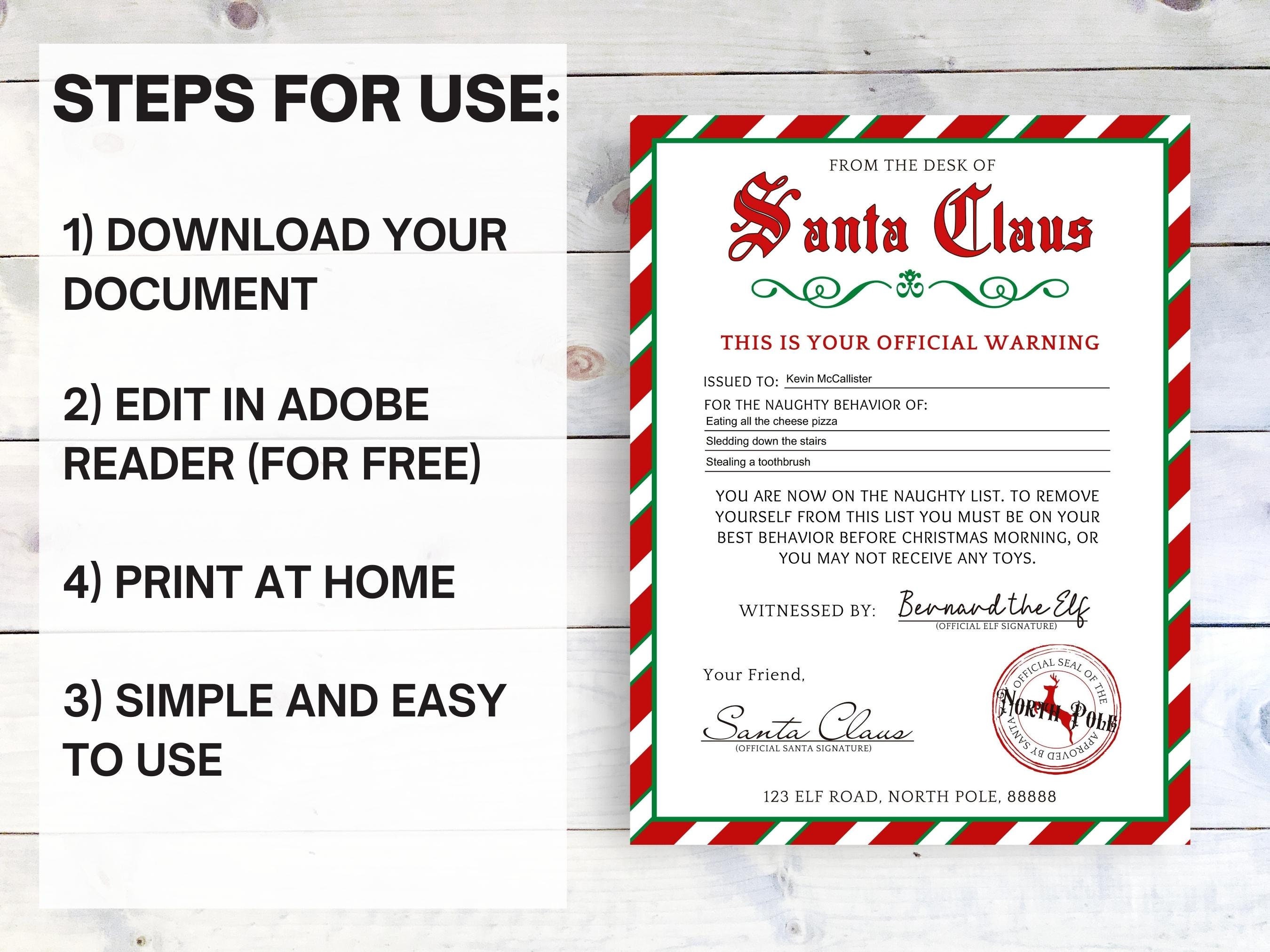 EDITABLE Warning Letter From Santa Printable Naughty List - Etsy Hong Kong