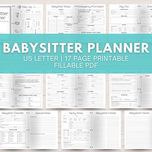 ベビーシッター プランナー 印刷可能、編集可能な PDF、ベビーシッター情報シート、ナニー バインダー、ベビーシッター契約書