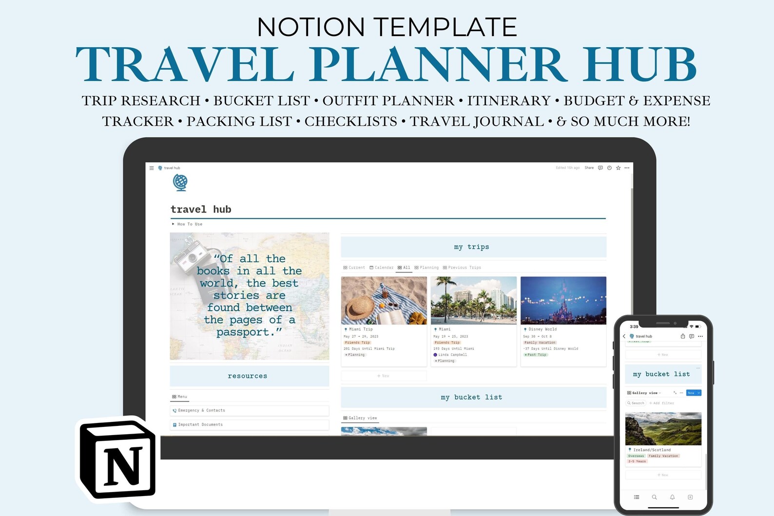 Notion Travel Planner Template Vacation Organizer Travel Itinerary travel-planner-notion-template-notion-itinerary-template-travel