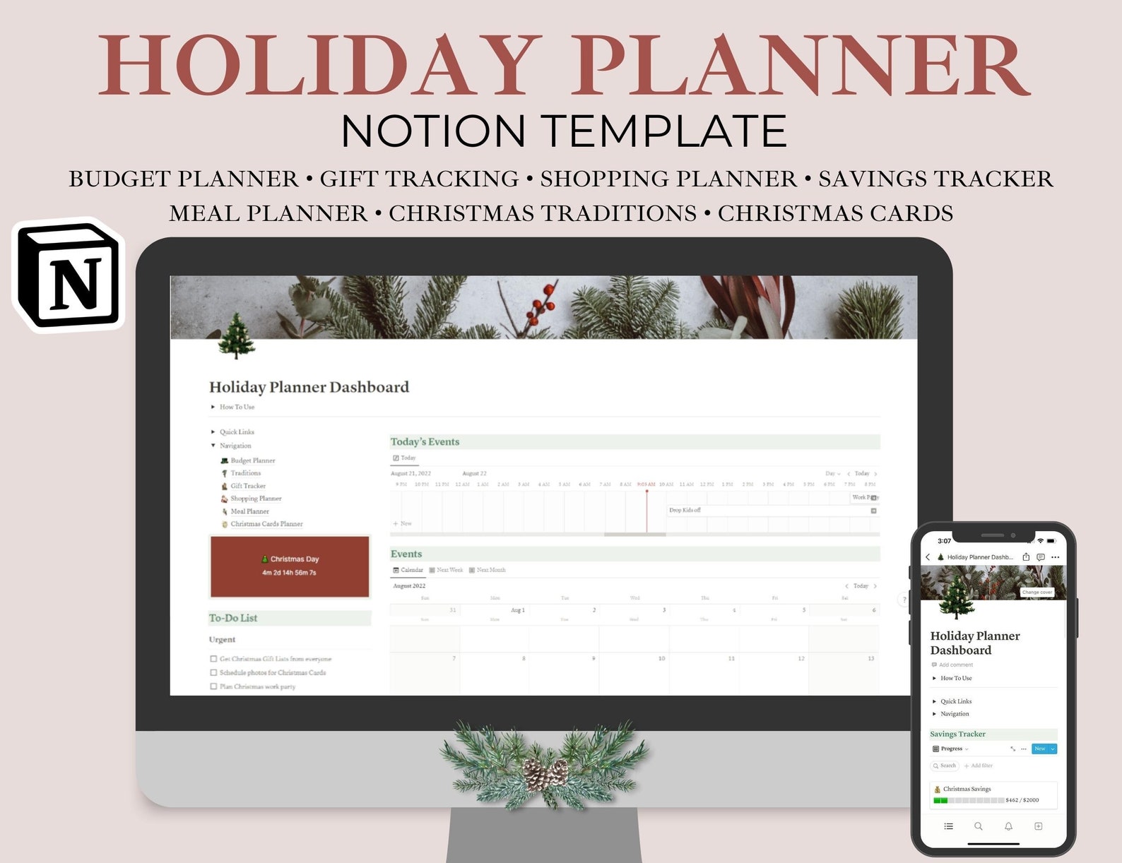 Notion Holiday Planner Template Notion Dashboard Christmas Etsy