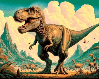 カラフルなTRex恐竜プリント。ティラノサウルス・レックスのポート