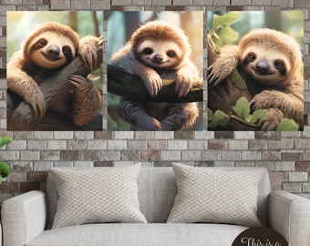 Sloth Wall Art Set of 3, Cute Sloth Wall Art, Sloth Nursery Print, Sloth Wall Gifts, Sloth Picture, Sloth Printable, Sloth Wall Art Digital