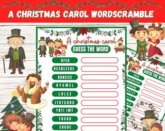 A Christmas Carol Word Scramble Activity Game, Instant Download Printable For Kids and Adults, Fun Holiday Game, Classroom, Senior Center