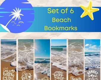 Juego de 6 marcapáginas de playa imprimibles, temática costera (descarga digital)