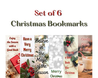 Set of 6 Christmas Bookmarks, Holiday Bookmark (Digital Download)