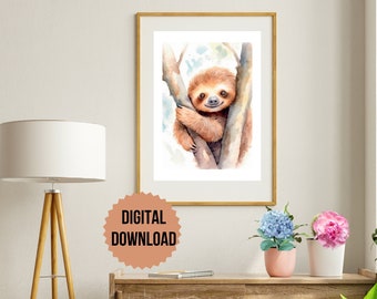 Sloth Watercolor Wall Art, Sloth Watercolor Printable Wall Art, Sloth Prints, Sloth Nursery Decor, Sloth Gift Idea, Sloth Wall Art