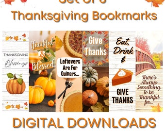Set of 6 Printable Thanksgiving Bookmarks, Fall Bookmark for Readers (Digital Download)