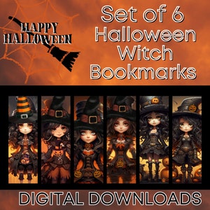 Set of 6 Halloween Witch Booklovers Bookmarks, Halloween Bookmarks, Halloween Fun, Spooky Witchy Bookmarks, Digital Bookmarks to Download