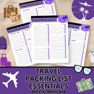 Travel Packing List Printable, Instant Download, Vacation, Cruise, College, Wedding, Travel Planner, Packing Checklist, Holiday, Trip