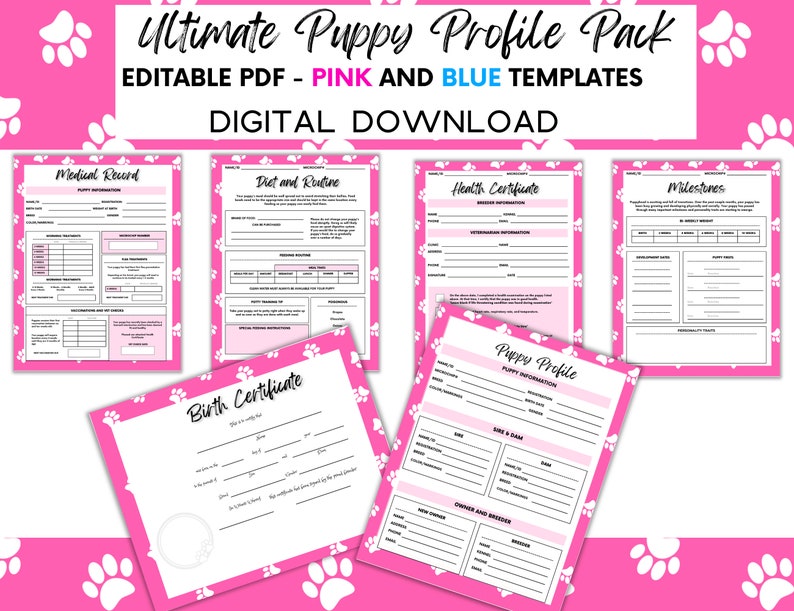 Editable Breeder Puppy Pack, Fillable Dog Breeder Records, Dog Breeder Forms, Puppy Vaccination ...