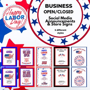 Business Printable Open / Closed Labor Day Zeichen Pack, geschlossen am Labor Day Zeichen, Labor Day druckbares Zeichen, am Labor Day Business Zeichen geöffnet