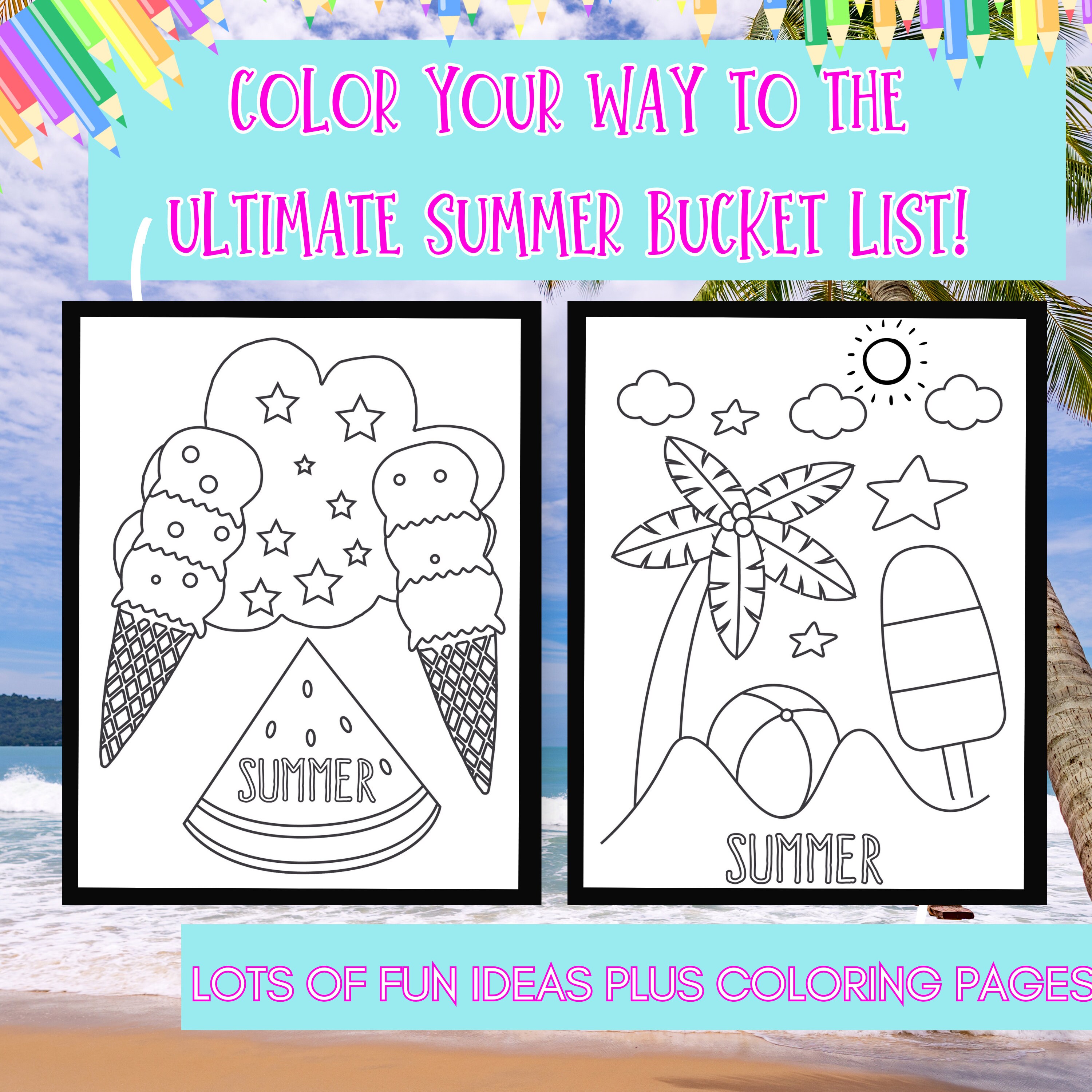 Summer Bucket List Coloring Printable Summer To Do List Summer Break