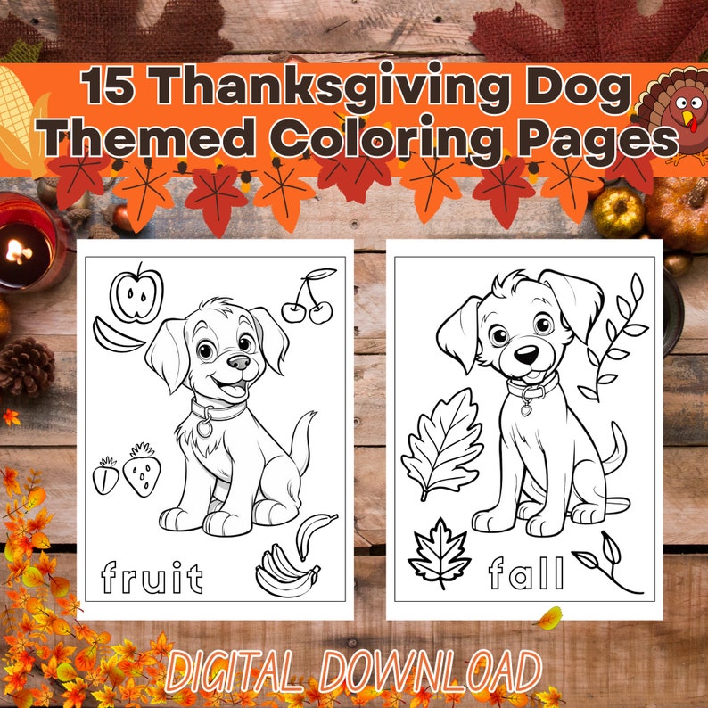 15 Thanksgiving Themed Coloring Pages With Dogs Kid's - Etsy