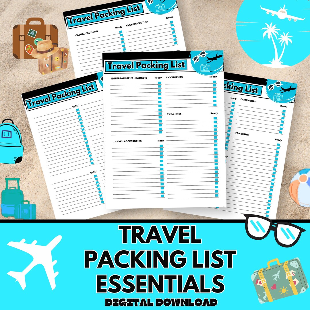 Travel Packing List, Printable Vacation Essentials (digital Download ...
