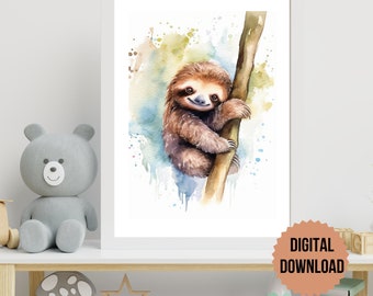 Faultier Aquarell Wandkunst, Faultier Aquarell Wandkunst, Faultier Drucke, Faultier Kinderzimmer Dekor, Faultier Geschenkidee, Faultier Wandkunst
