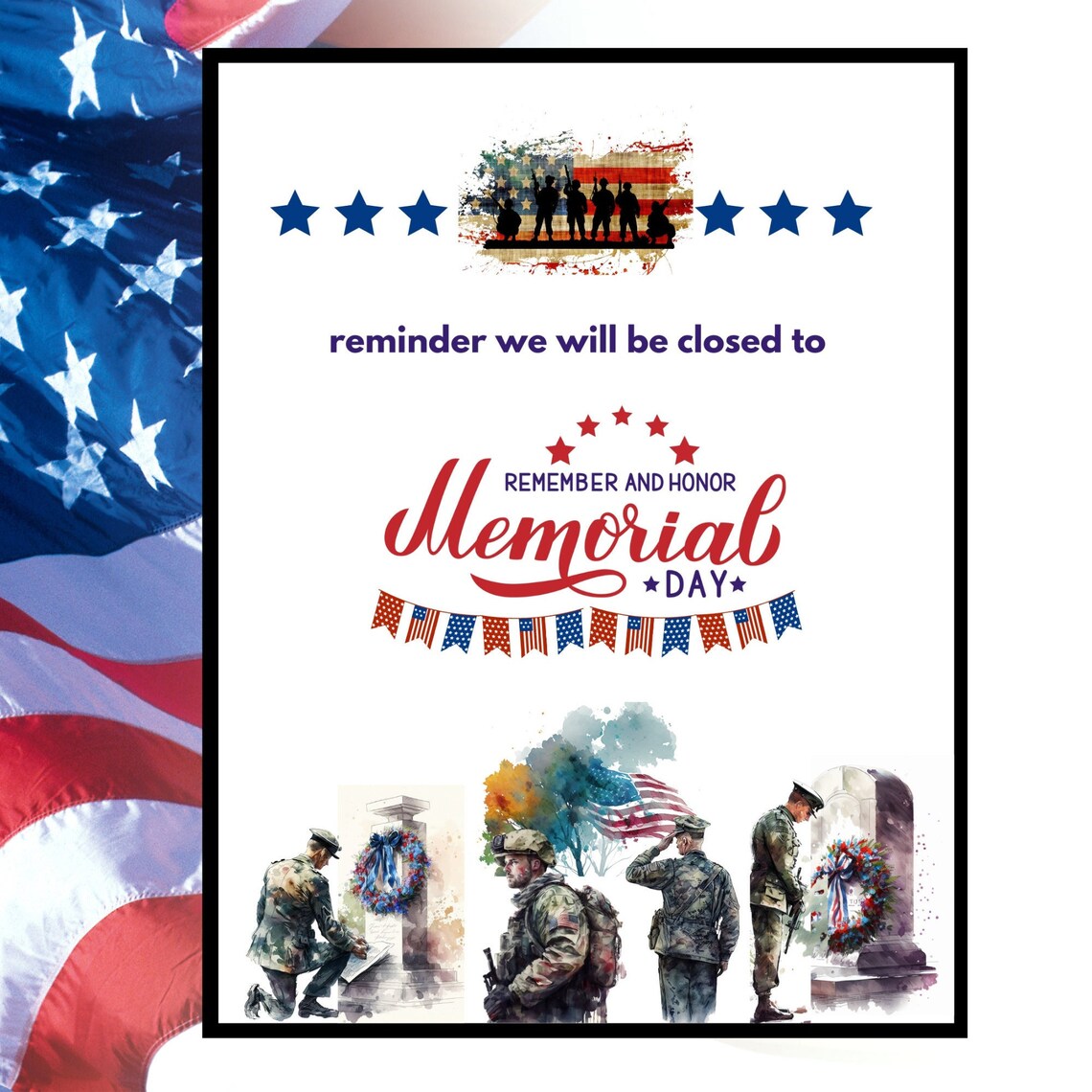 Memorial Day Closed Printable Sign, Closed on Memorial Day Sign ...