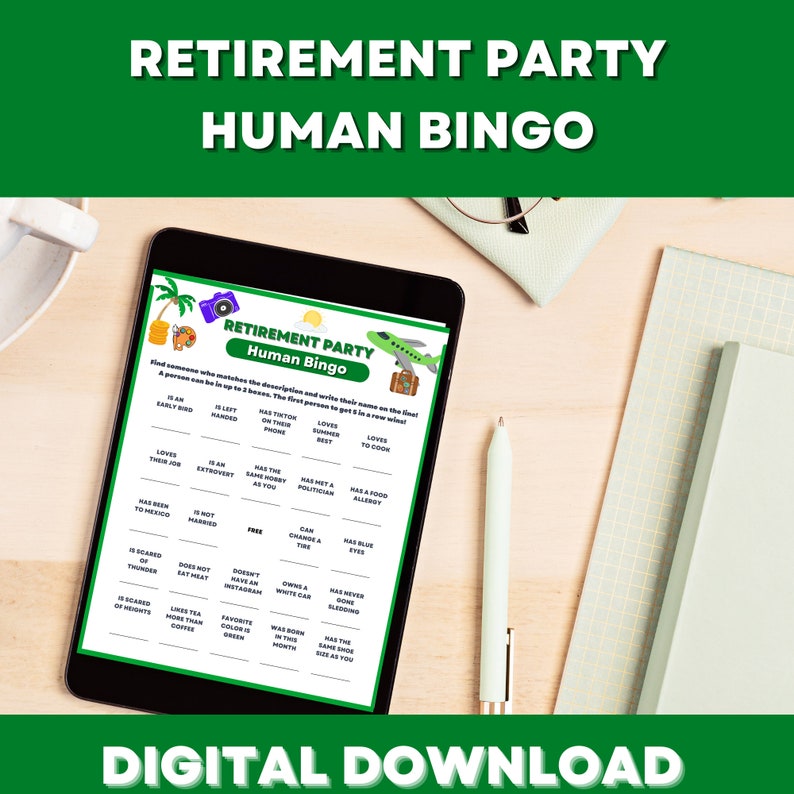 A Retirement Party Printable Game, Human Bingo, Fun Game, Retirement