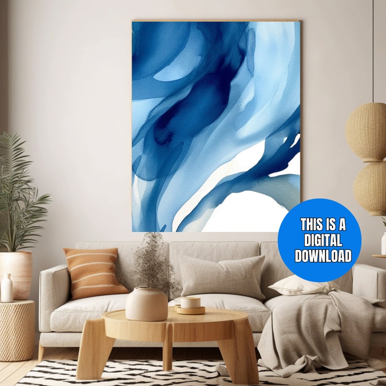 Set of 6 Blue Watercolor Printable Abstract Wall Art, Modern Wall Decor ...