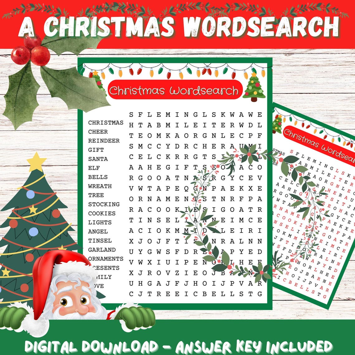 Christmas Word Search Printable Game, Holiday Puzzle Activity for ...
