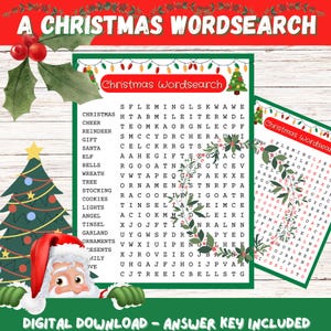 Christmas Word Search Printable Game, Christmas Word Puzzle Activity, Holiday Game for Adults, Fun Christmas Classroom Games, Answer Key