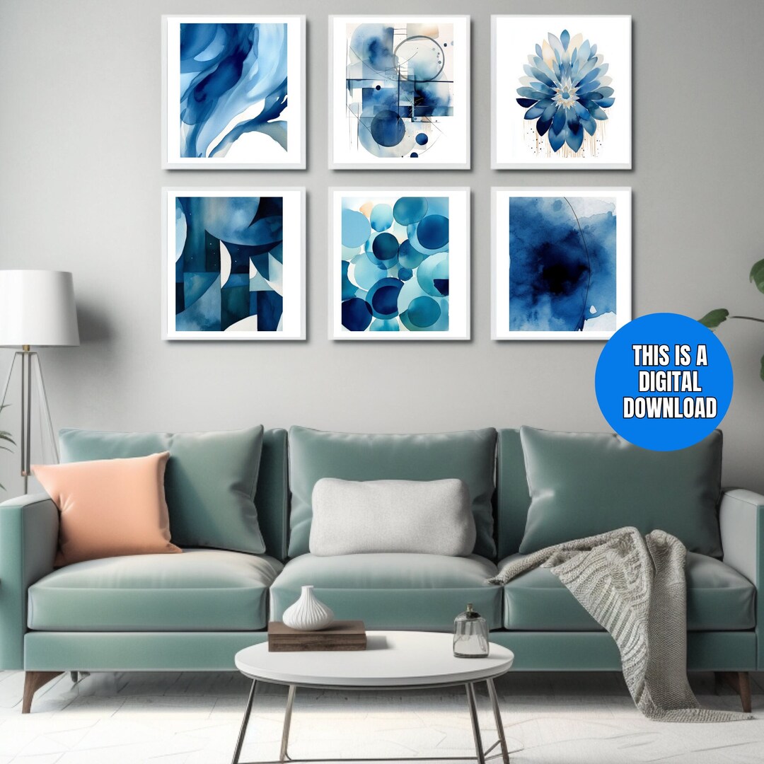 Set of 6 Blue Watercolor Printable Abstract Wall Art Modern - Etsy