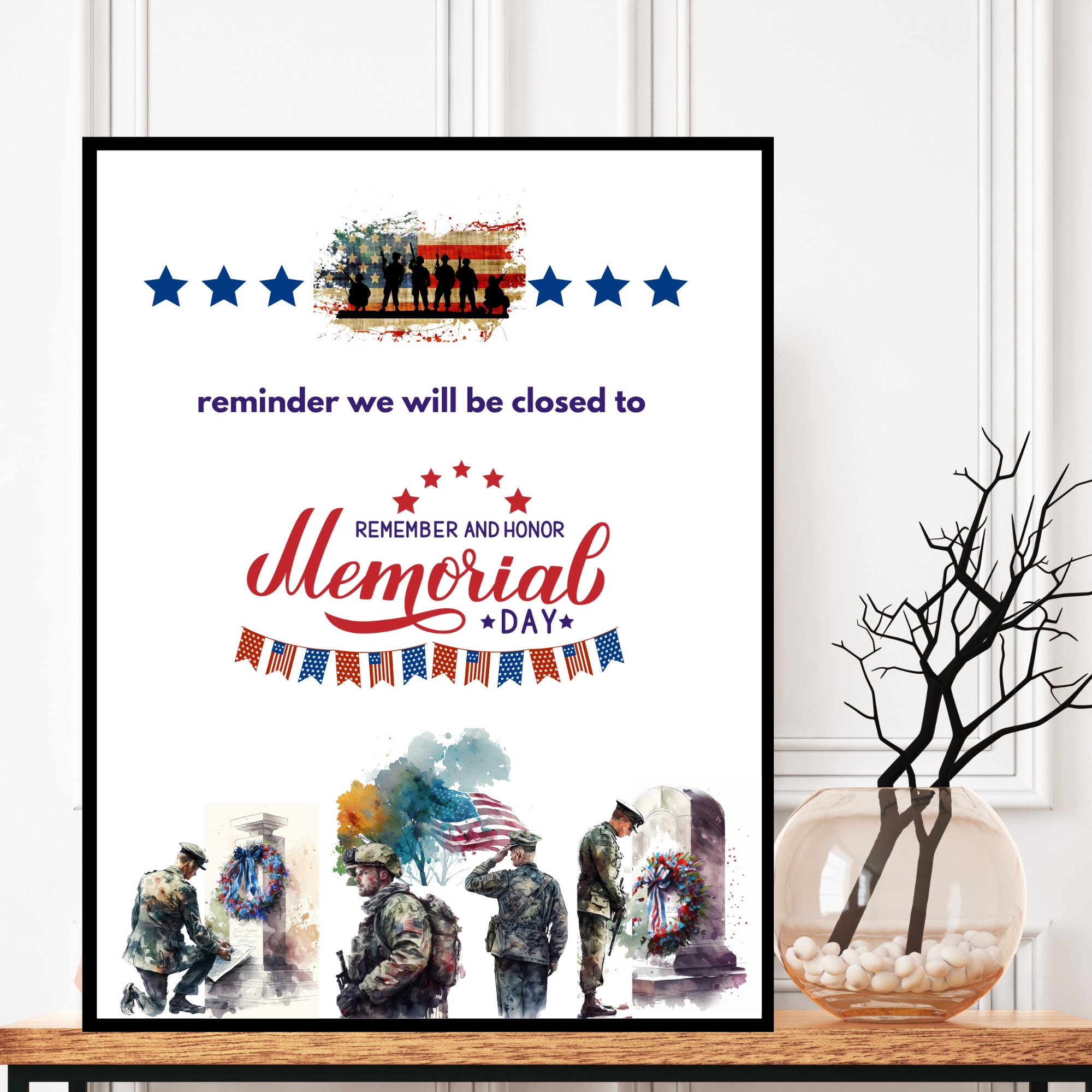 memorial day closed printable sign, closed on memorial day sign