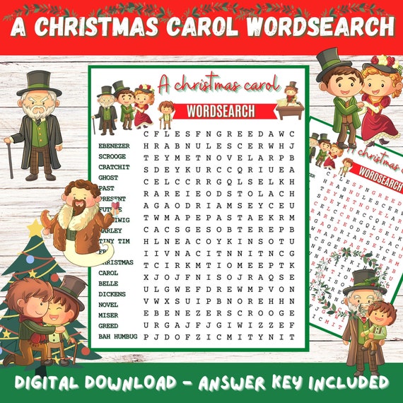 A Christmas Carol Wordsearch Printable With Answers, Fun Game